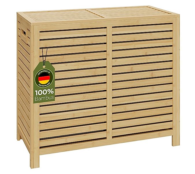 Bellamio Wäschekorb Newa aus Bambus mit Deckel (2 Fächer à 60 L), Wäschesäc günstig online kaufen