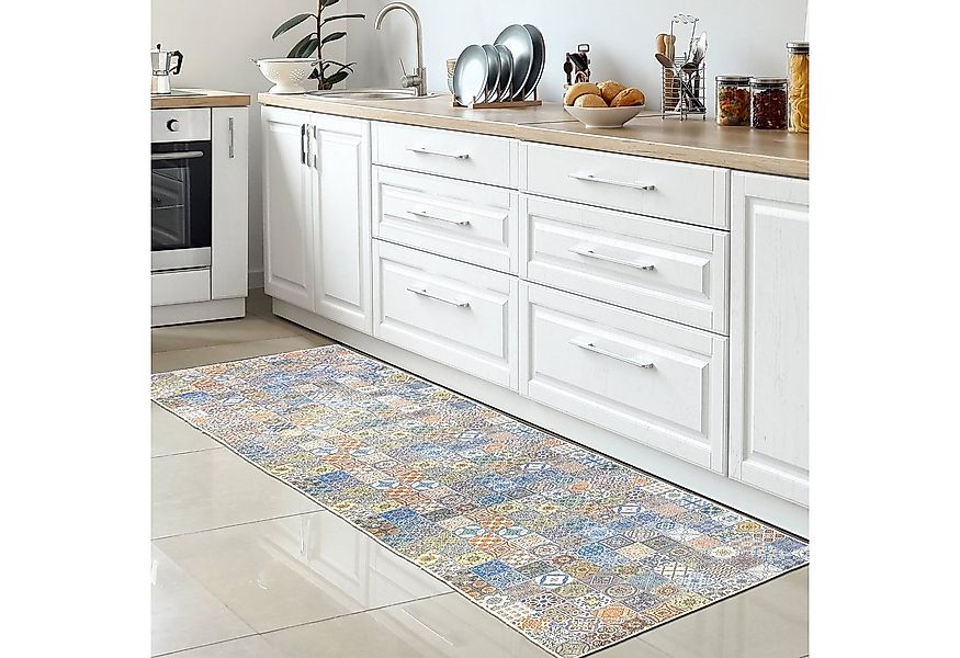 Carpetia Teppich Küchenläufer Teppich bunt waschbar mit Fliesenmuster, rech günstig online kaufen