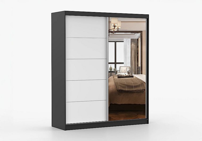 imoebel24 Schwebetürenschrank BELLA 03 183 cm - Schwarz Matt / Weiss günstig online kaufen