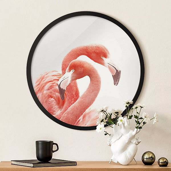 Rundes Gerahmtes Bild Zwei Flamingos günstig online kaufen