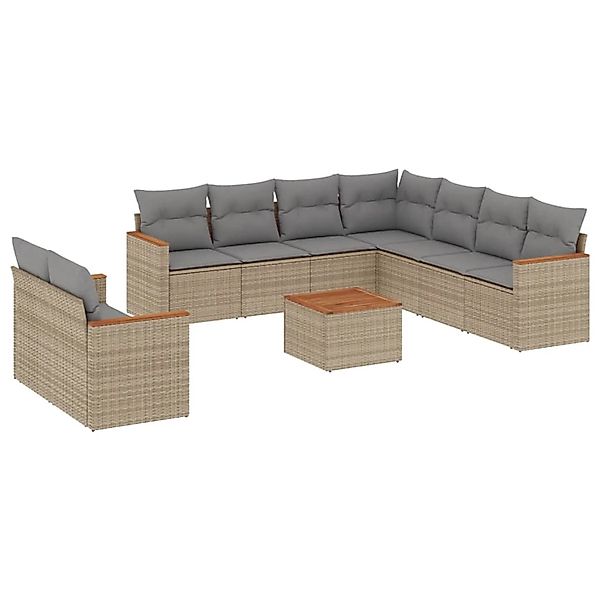 vidaXL 10-Tlg Garten-Sofagarnitur mit Kissen Beige Poly Rattan 3258510 günstig online kaufen