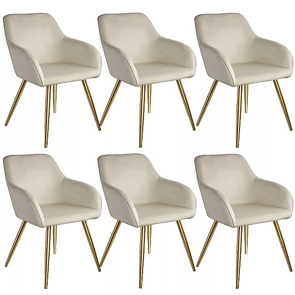 6er Set Stuhl Marilyn Samtoptik, goldene Stuhlbeine - créme/gold günstig online kaufen