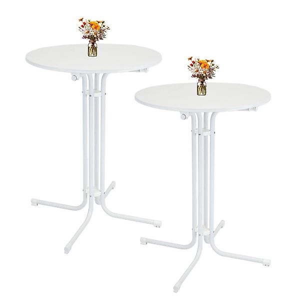 TRUTZHOLM 2x Stehtisch Klappbar Durchmesser 80 cm Höhe 110 cm Stahl Weiß günstig online kaufen