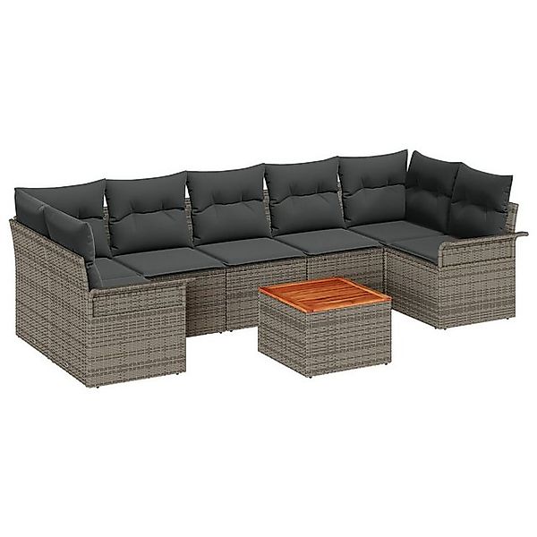 vidaXL Loungesofa 8-teiliges Garten-Sofa-Set mit Kissen Grau Poly Rattan, 8 günstig online kaufen
