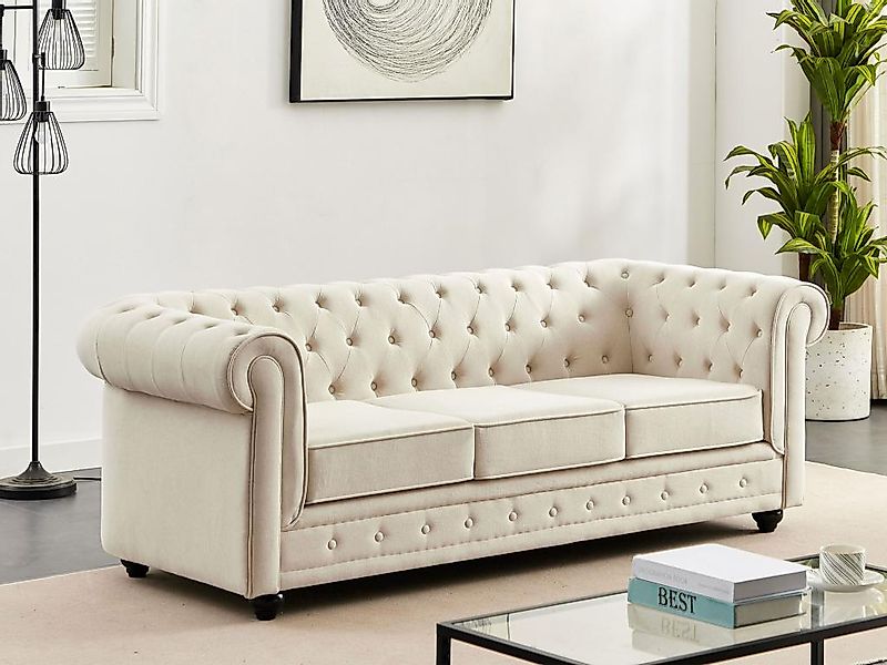 Sofa 3-Sitzer - Stoff - Beige - CHESTERFIELD günstig online kaufen