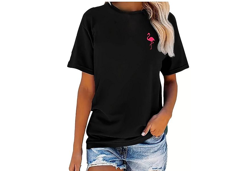 Banco T-Shirt Damen Sommer Flamingo Unifarben Rundhalsausschnitt Rundhalsau günstig online kaufen