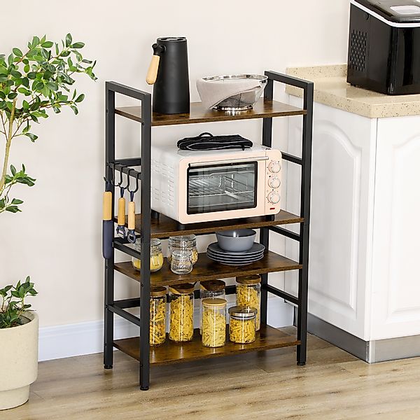 HOMCOM Küchenregal, Standregal mit 4 Haken, Industrielles Mikrowellenregal günstig online kaufen