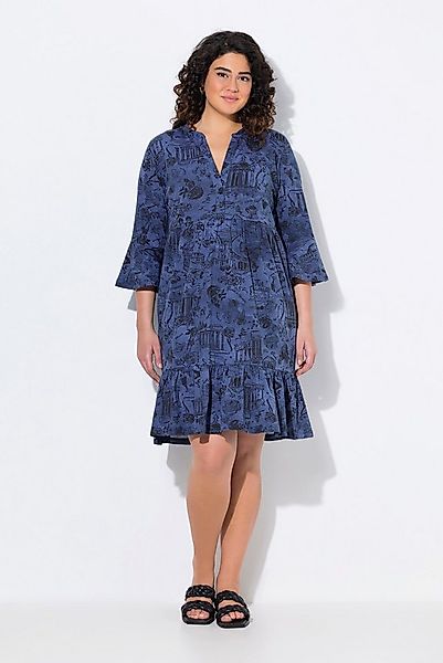 Ulla Popken Jerseykleid Jerseykleid A-Linie Tunika-Ausschnitt 3/4-Arm günstig online kaufen