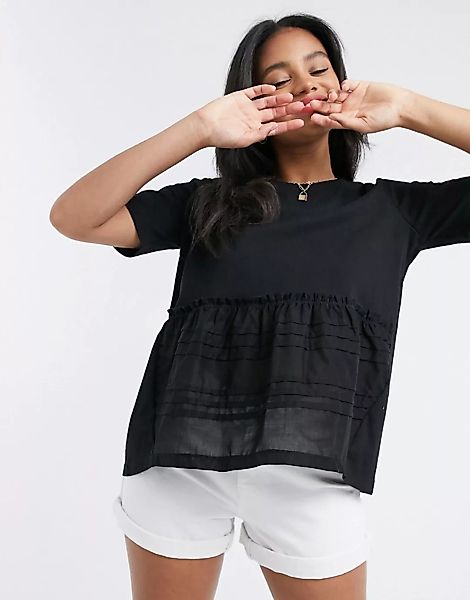 River Island – Plissiertes Popeline-Hängerkleid in Schwarz günstig online kaufen