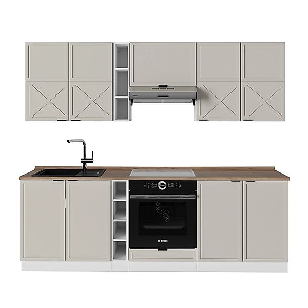 Vicco Fame-Line Küchenzeile GrauBeige/Weiß 235 cm AP Eiche günstig online kaufen