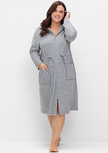 Sheego Damenbademantel Bademantel ., Länge ca. 110 cm, Baumwolle, Bindeband günstig online kaufen