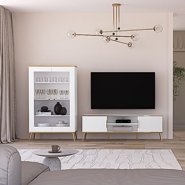 Lomadox Wohnwand VLORA-131, (2-St., Vitrine Lowboard), günstig online kaufen