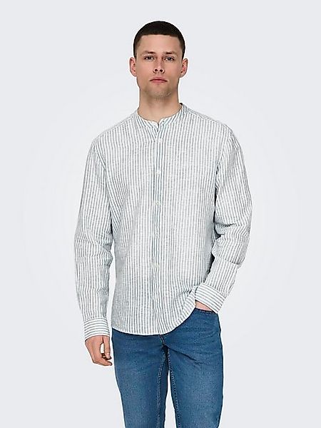 ONLY & SONS Langarmhemd Leichtes Leinen Langarm Slim Fit ONSCAIDEN LS MAO S günstig online kaufen