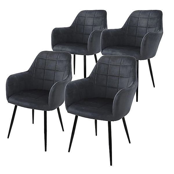 ECD Germany 4Er Set Esszimmerstühle mit Rückenlehne Dunkelgrau mit Samtbezu günstig online kaufen