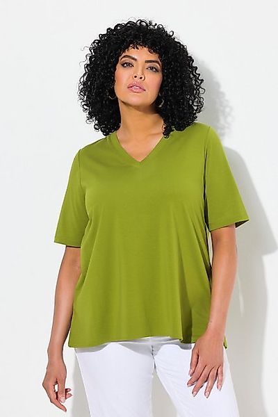 Ulla Popken T-Shirt T-Shirt Materialmix A-Linie V-Ausschnitt Halbarm günstig online kaufen