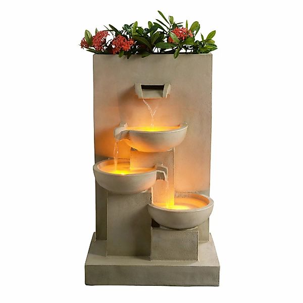 Teamson Home 74 cm Garten Wasserbrunnen mit Pflanzgefäß LED Natur günstig online kaufen