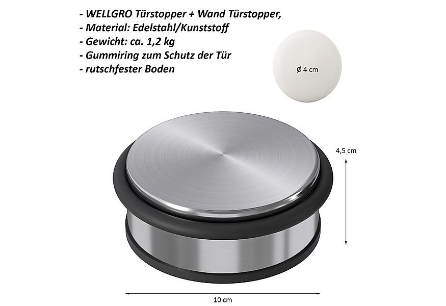 Wellgro Türstopper Edelstahl Türstopper 1,2 kg + Wand Türstopper, ohne Bohr günstig online kaufen