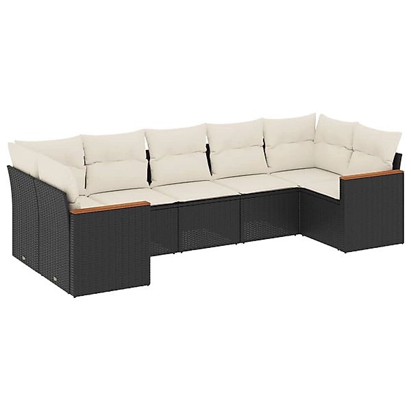 vidaXL 7-Tlg Garten-Sofagarnitur mit Kissen Schwarz Poly Rattan 3226266 günstig online kaufen