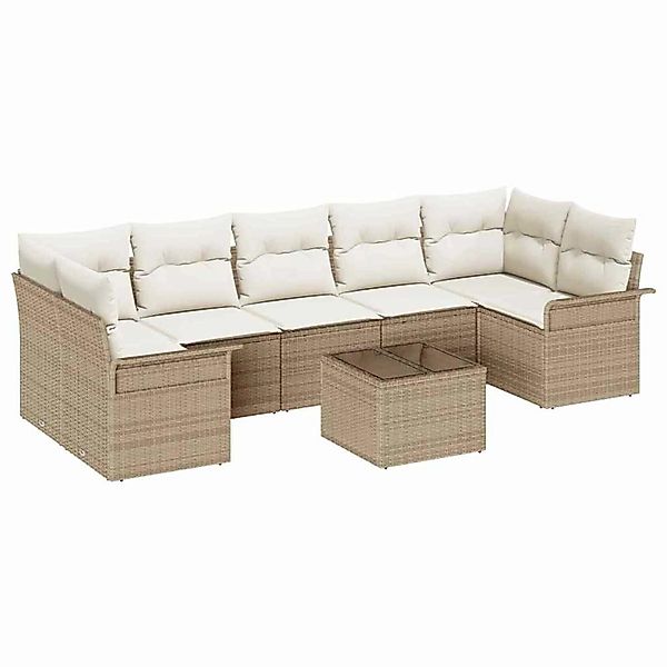 vidaXL 8-Teiliges Garten Sofaset mit Kissen in Beige Poly Rattan 3345281 günstig online kaufen