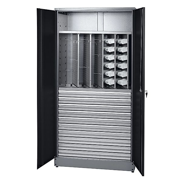 Küpper Materialschrank 2-Türig 10 Schubladen 180 x 91 x 45 cm Schwarz-Hellg günstig online kaufen