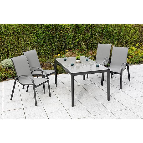 Merxx Amalfi Set 5 -tlg. 4 Stapelsessel Gartentisch 150 x 90 cm Graphit-Gra günstig online kaufen