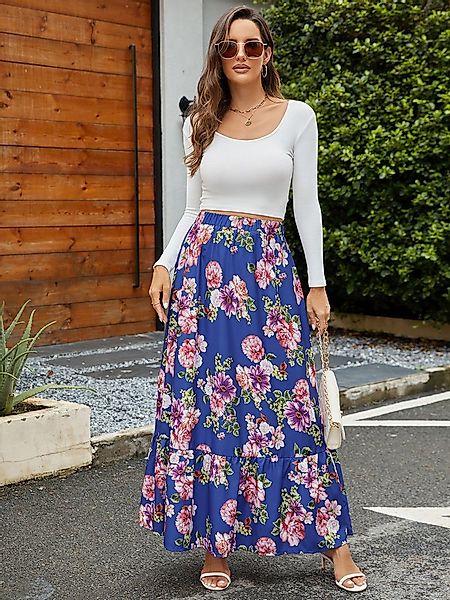 DEBAIJIA Midirock Damen Maxirock Sommer Gedruckt Elegant Boho Lange Röcke günstig online kaufen