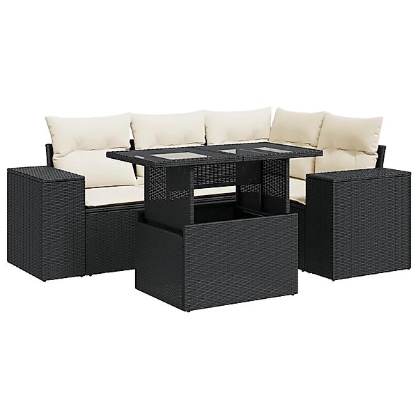vidaXL 5-Tlg Garten-Sofagarnitur mit Kissen Schwarz Poly Rattan 3326787 günstig online kaufen