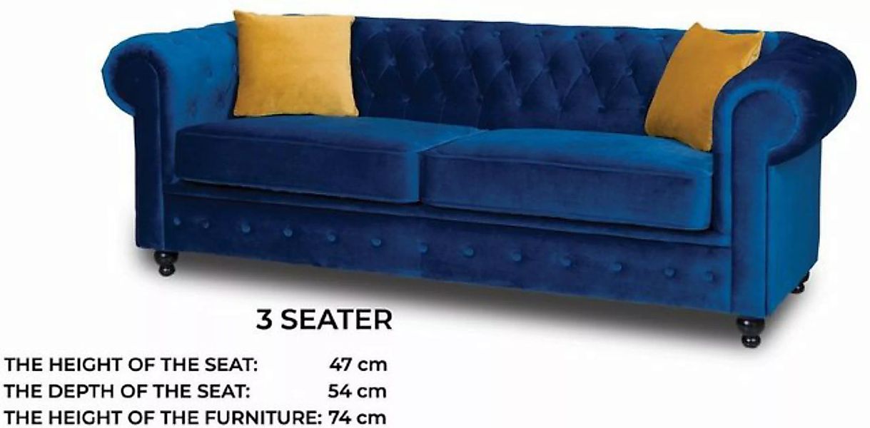 JVmoebel Sofa Blauer Polster Chesterfield Dreisitzer Blau Sofa Neu, Made in günstig online kaufen