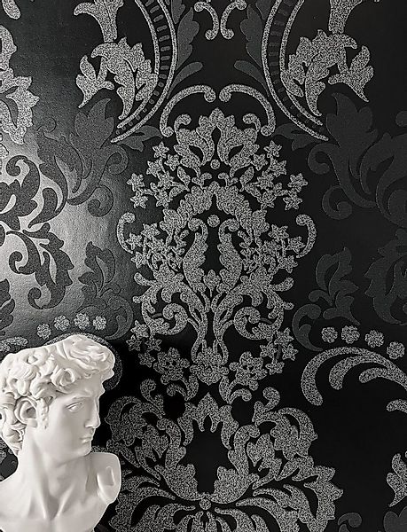 Newroom Vliestapete, Schwarz Barocktapete Barock Glänzend - Mustertapete Kl günstig online kaufen