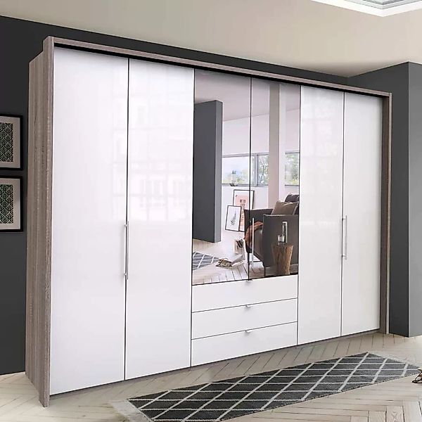 Schlafzimmerschrank mit Falttüren und Spiegel glasbeschichtet günstig online kaufen