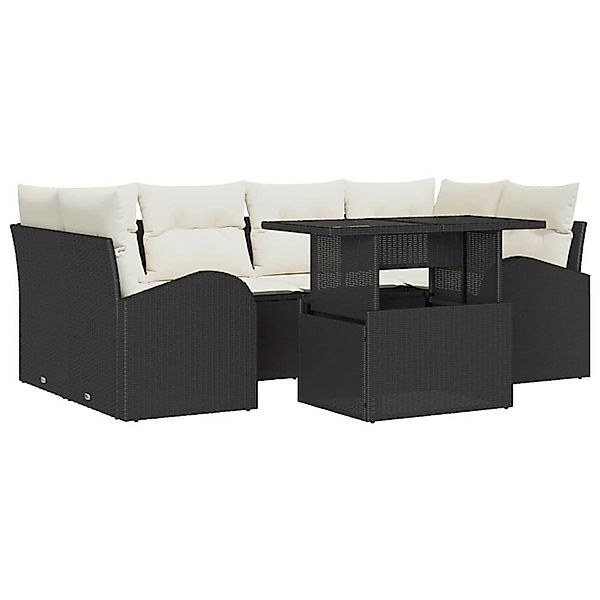 vidaXL Garten-Sofa-Set mit Kissen 7-Tlg Schwarz Poly Rattan 3348573 günstig online kaufen