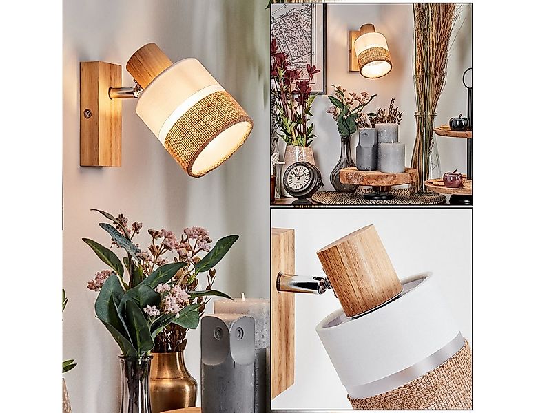 hofstein Wandleuchte Wandlampe aus Holz/Metall/Stoff/Leinen in Natur/Chrom/ günstig online kaufen