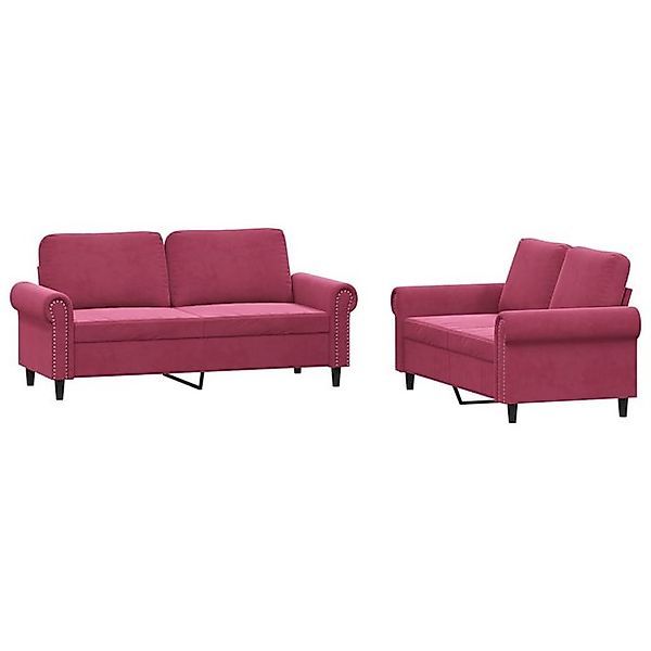 vidaXL Sofa, 2-tlg. Sofagarnitur mit Kissen Weinrot Samt günstig online kaufen