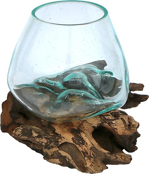 Wogeka Dekovase Glas-Vase auf Wurzelholz Teakholz günstig online kaufen