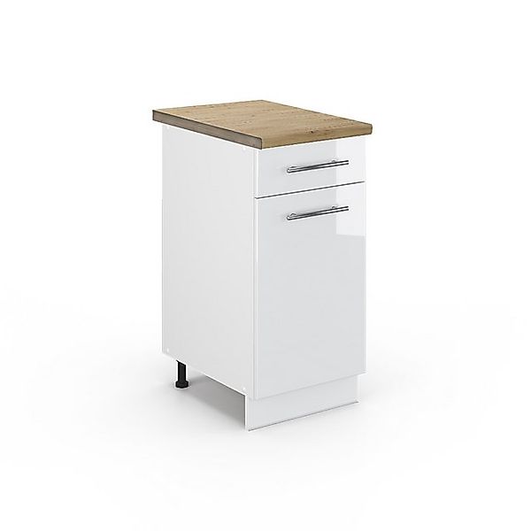 Vicco Küchenunterschrank Fame-Line Weiß Hochglanz/Weiß 40 cm AP Marmor günstig online kaufen
