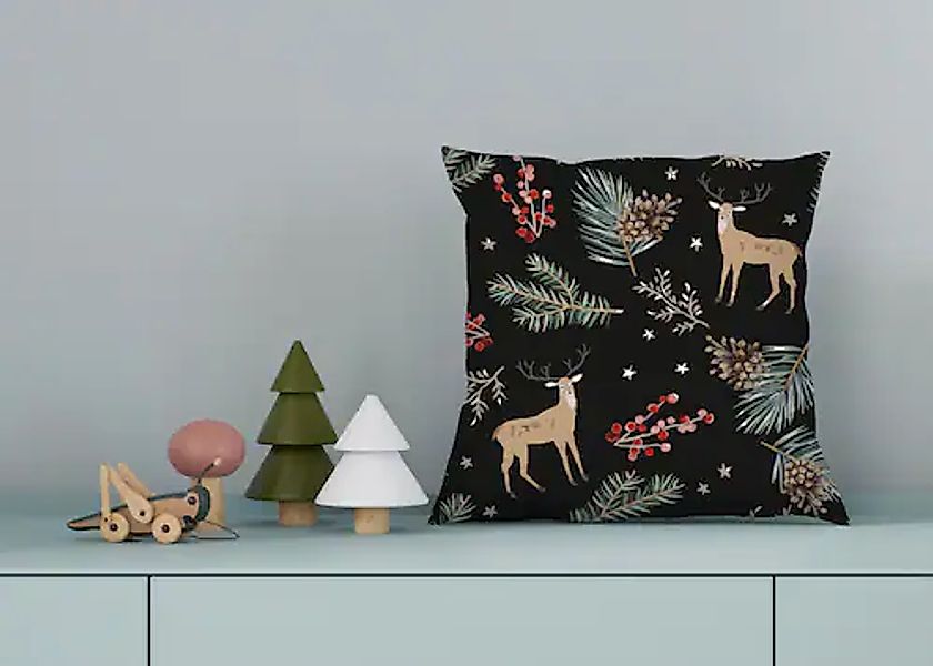 queence Dekokissen »Rudolf«, Kissenhülle,Rentier,Weihnachten,Schwarz,Winter günstig online kaufen