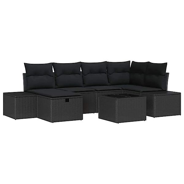 vidaXL 7-Teiliges Garten-Sofa-Set mit Kissen aus Schwarzem Poly Rattan 3359 günstig online kaufen
