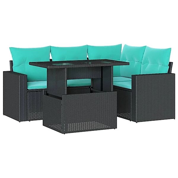 vidaXL 5-Tlg Gartensofa-Set mit Kissen Schwarz Polyrattan 3267247 günstig online kaufen