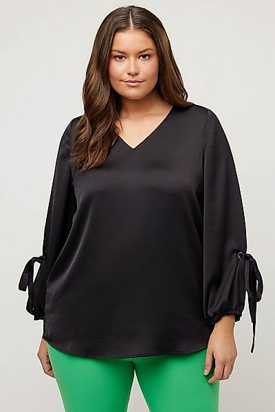 Ulla Popken Satinbluse Bluse V-Ausschnitt A-Linie Zierschleife günstig online kaufen