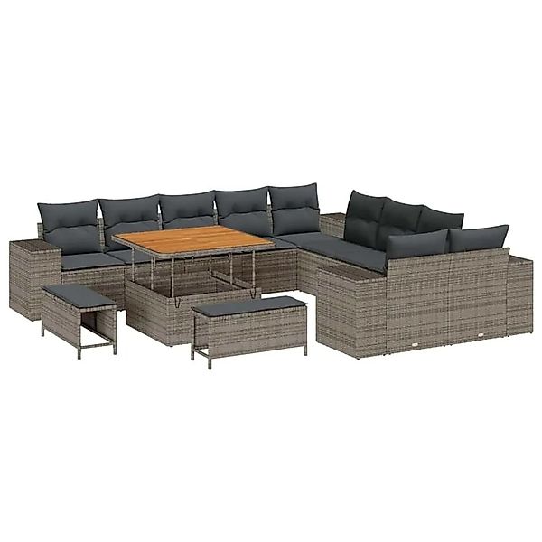 vidaXL Gartensofa-set mit Kissen 13-Tlg Grau Poly-Rattan 3364008 günstig online kaufen