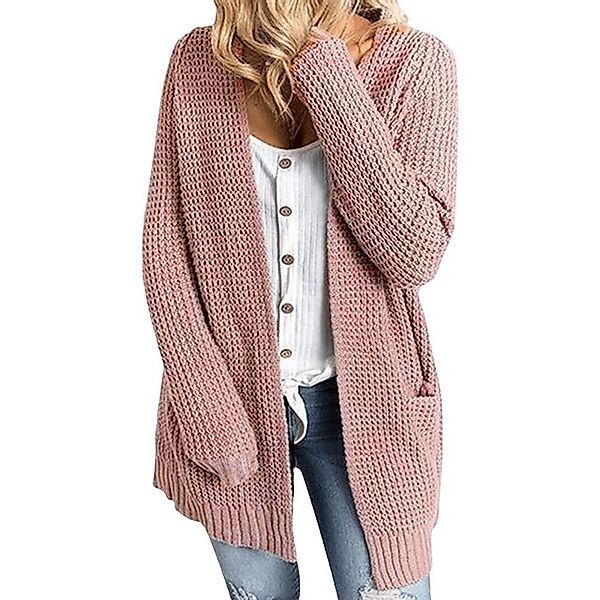 AUKUU Cardigan Damen einfache Strickjacke für Herbst und Winter, Taschenpul günstig online kaufen