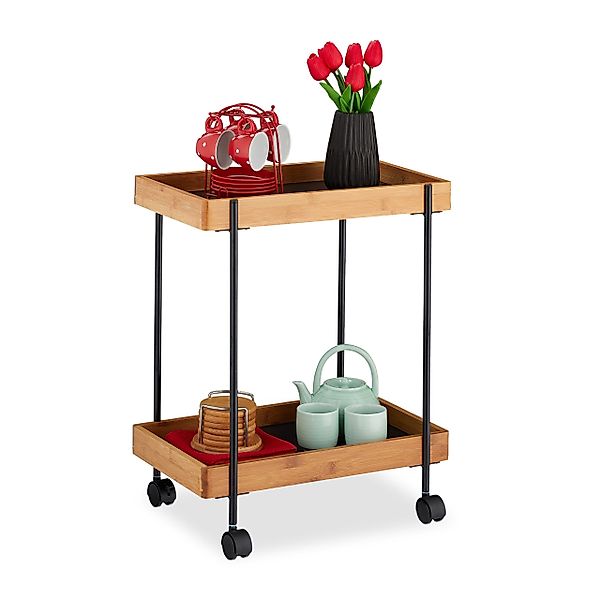 relaxdays Servierwagen Bambus schwarz mit 2 günstig online kaufen