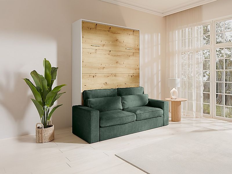 Schrankbett 140 x 200 cm - Manuelle vertikale Öffnung - Farbe: Natur und We günstig online kaufen