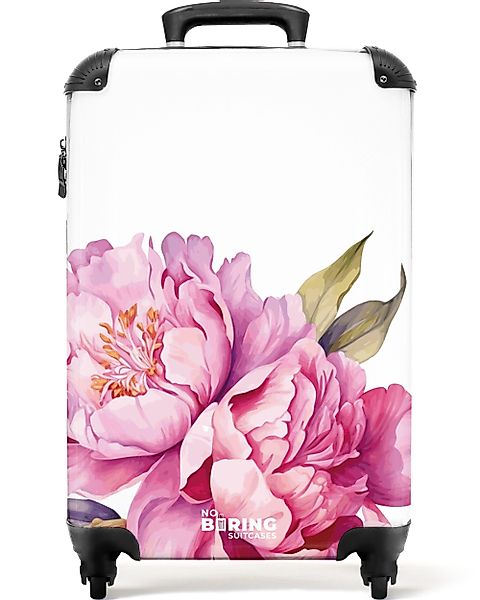 NoBoringSuitcases.com© Hartschalen-Trolley Weiß mit rosa Pfingstrosen günstig online kaufen