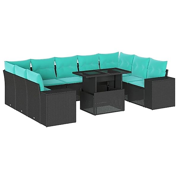 vidaXL 10-Tlg Gartensofa-Set mit Kissen Schwarz Polyrattan 3269367 günstig online kaufen