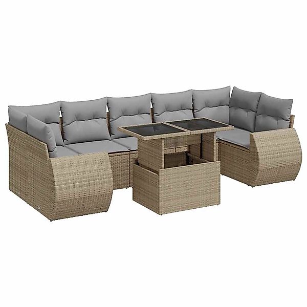 vidaXL 8-Tlg Garten-Sofagarnitur mit Kissen Beige Poly Rattan 3326600 günstig online kaufen