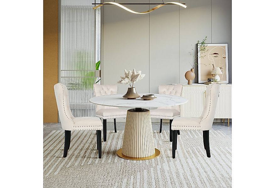 Puluomis Esszimmerstuhl (2/4/6/8 Set Grau/ Schwarz/Beige, 4 St), Samt Stuhl günstig online kaufen