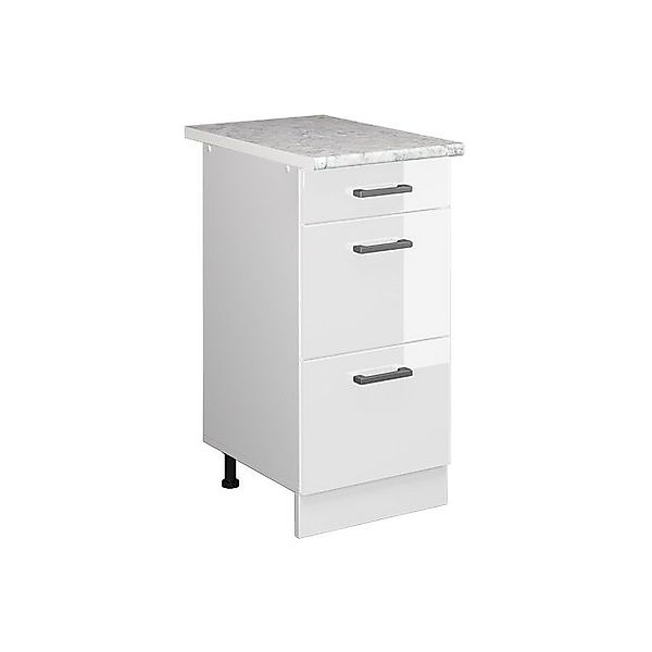 Vicco Küchenunterschrank R-Line Weiß Hochglanz/Weiß 40 cm mit Schubladen AP günstig online kaufen