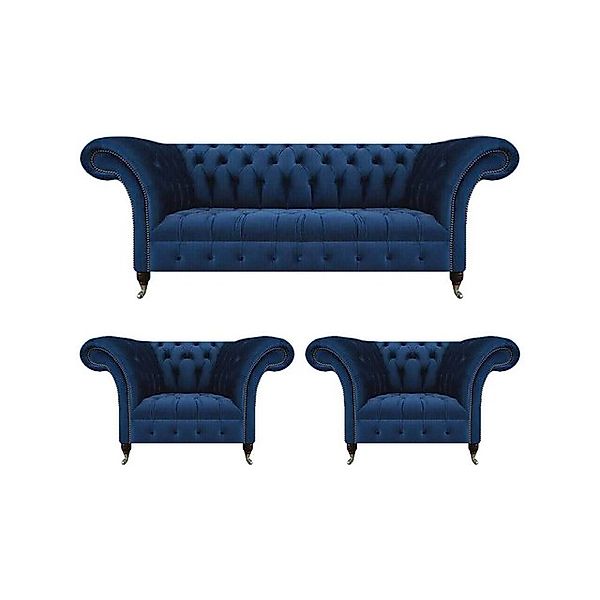 JVmoebel Chesterfield-Sofa Wohnzimmer Set 3tlg Luxus Garnitur Chesterfield günstig online kaufen