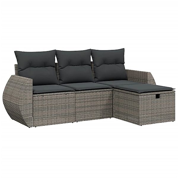 vidaXL 4-Tlg Garten-Sofagarnitur mit Kissen Grau Poly Rattan 3264066 günstig online kaufen